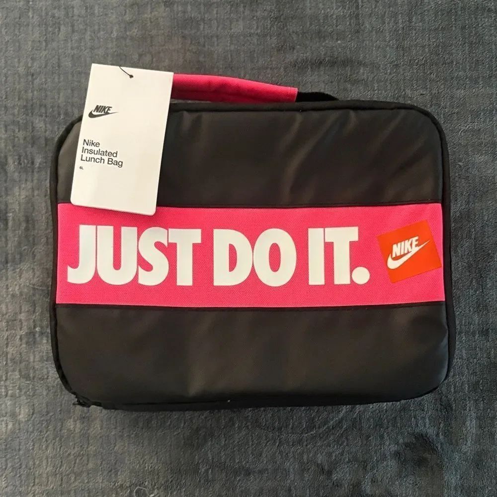 Nike Black and Pink Lunch Bag with Slogan